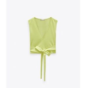 Zara lime green CROPPED TIED TOP